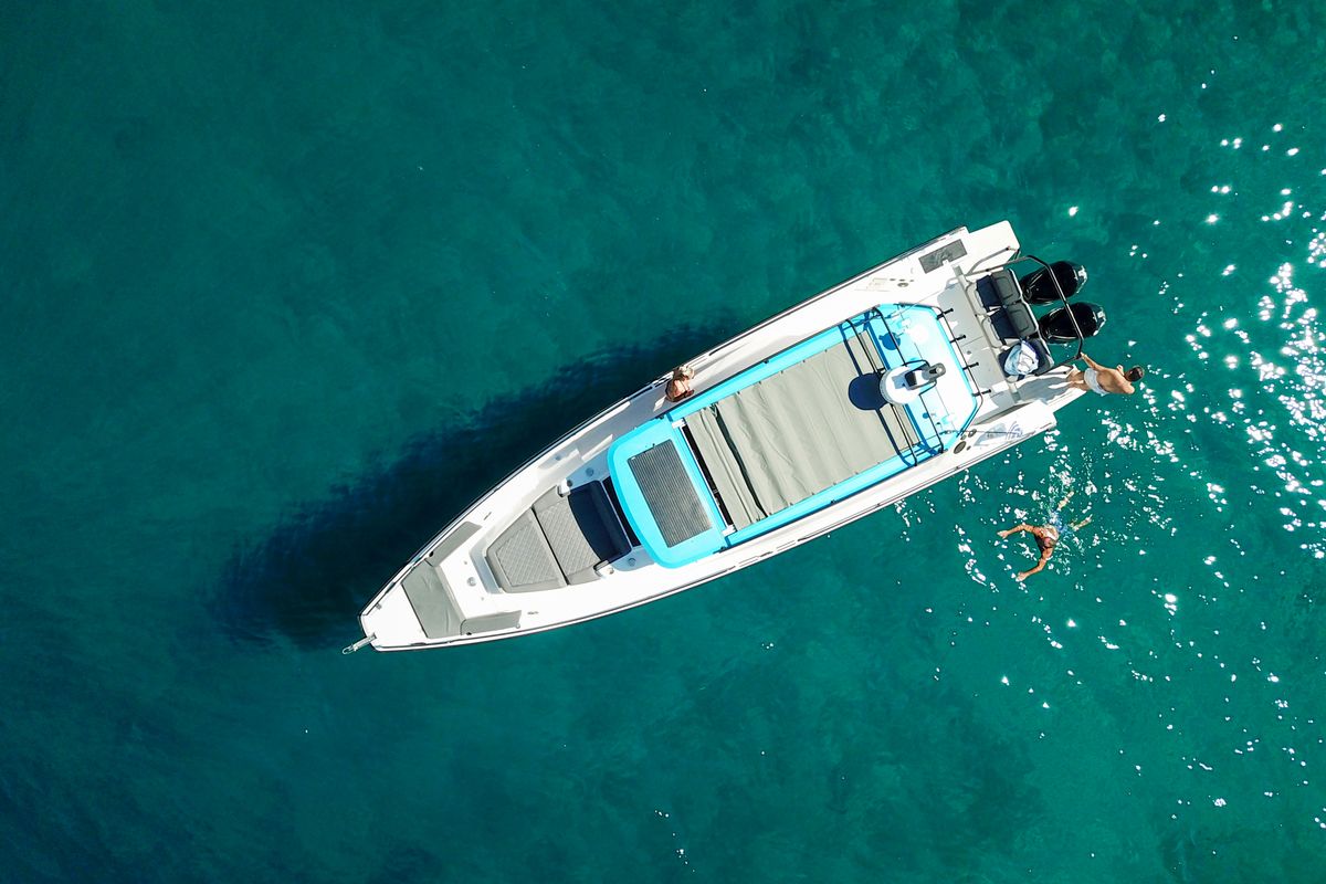 Cabin on TRAVERSO, a Axopar 37 XC Cross Cabin motorboat at Gouvia, Greece