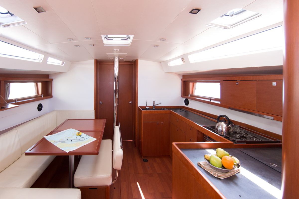 Galley of INVICTUS, a Beneteau Oceanis 48 sailboat at Skiathos, Greece