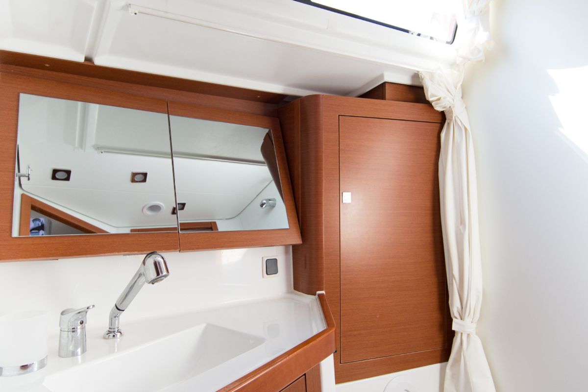 Head on INVICTUS, a Beneteau Oceanis 48 sailboat at Skiathos, Greece