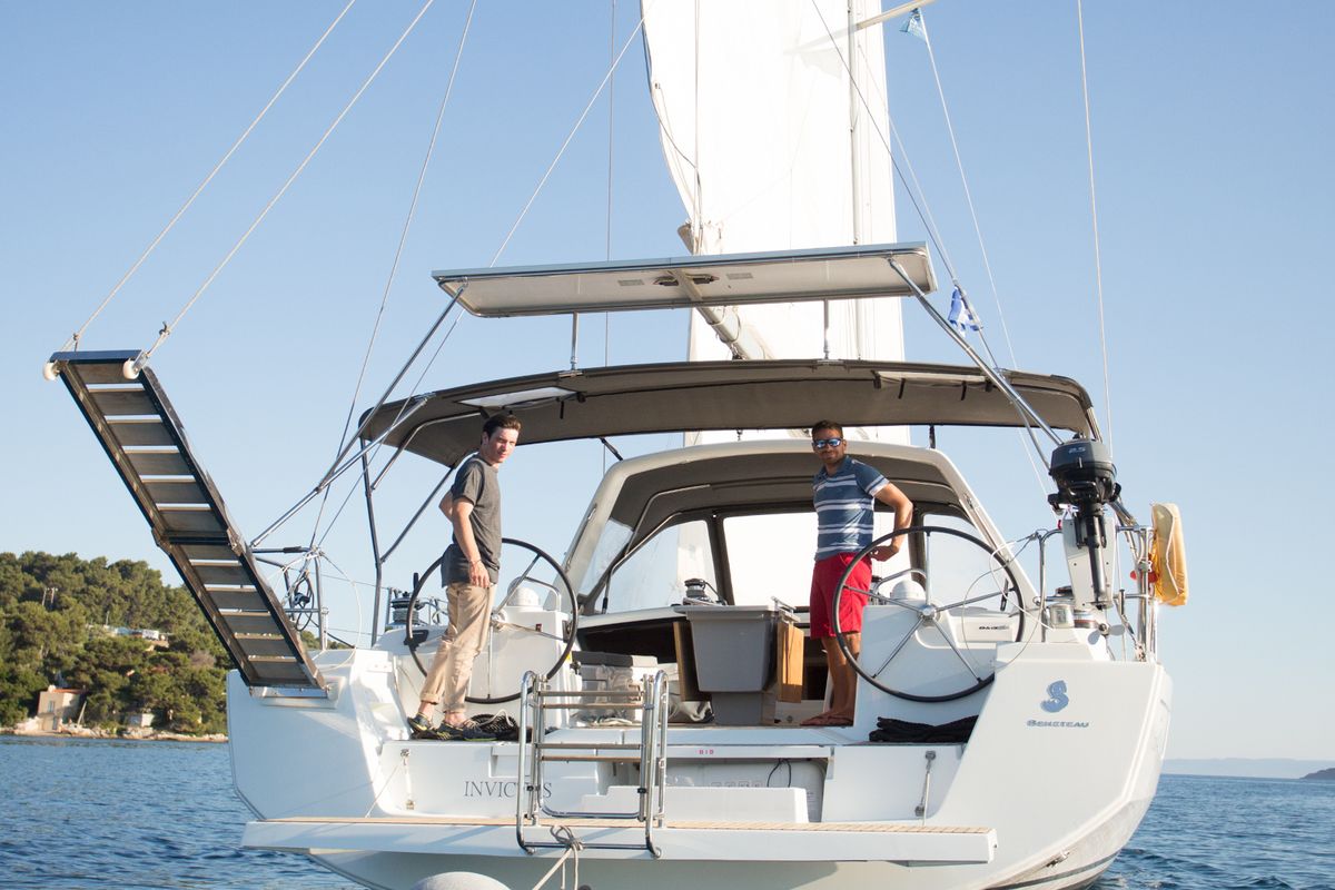 Exterior view of INVICTUS, a Beneteau Oceanis 48 sailboat at Skiathos, Greece