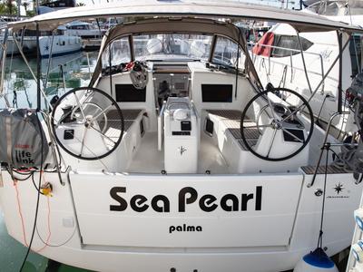 Cockpit of Sea Pearl, a Jeanneau Sun Odyssey 410 sailboat at Palma de Mallorca, Spain