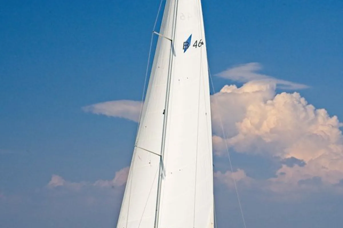 Exterior view of MH 49, a Bavaria Cruiser 46 sailboat at Murter, Croatia