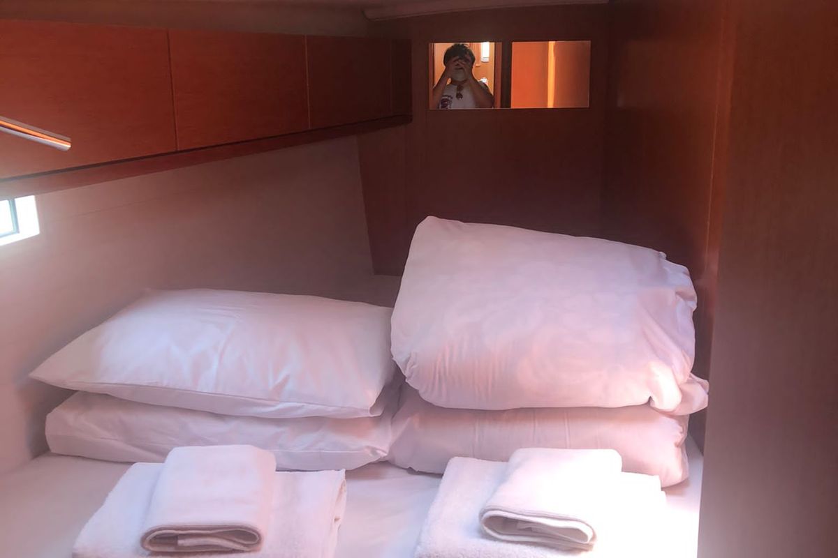 Cabin on Topcu, a Bavaria Cruiser 46 sailboat at Fethiye, Turkey