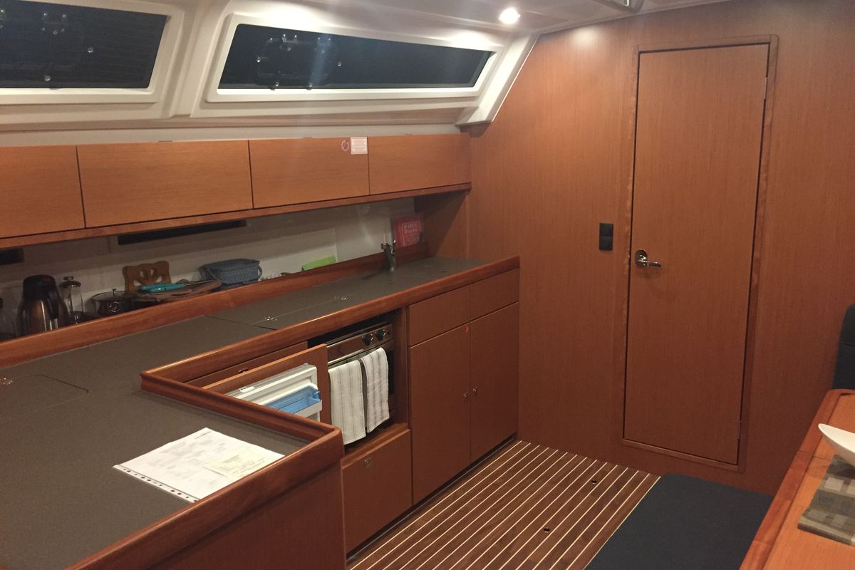 Cabin on Topcu, a Bavaria Cruiser 46 sailboat at Fethiye, Turkey