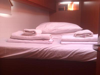Cabin on Topcu, a Bavaria Cruiser 46 sailboat at Fethiye, Turkey