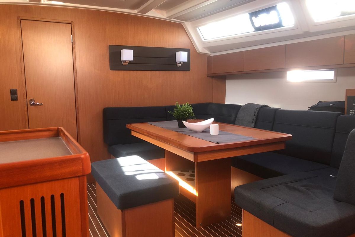 Salon of Topcu, a Bavaria Cruiser 46 sailboat at Fethiye, Turkey