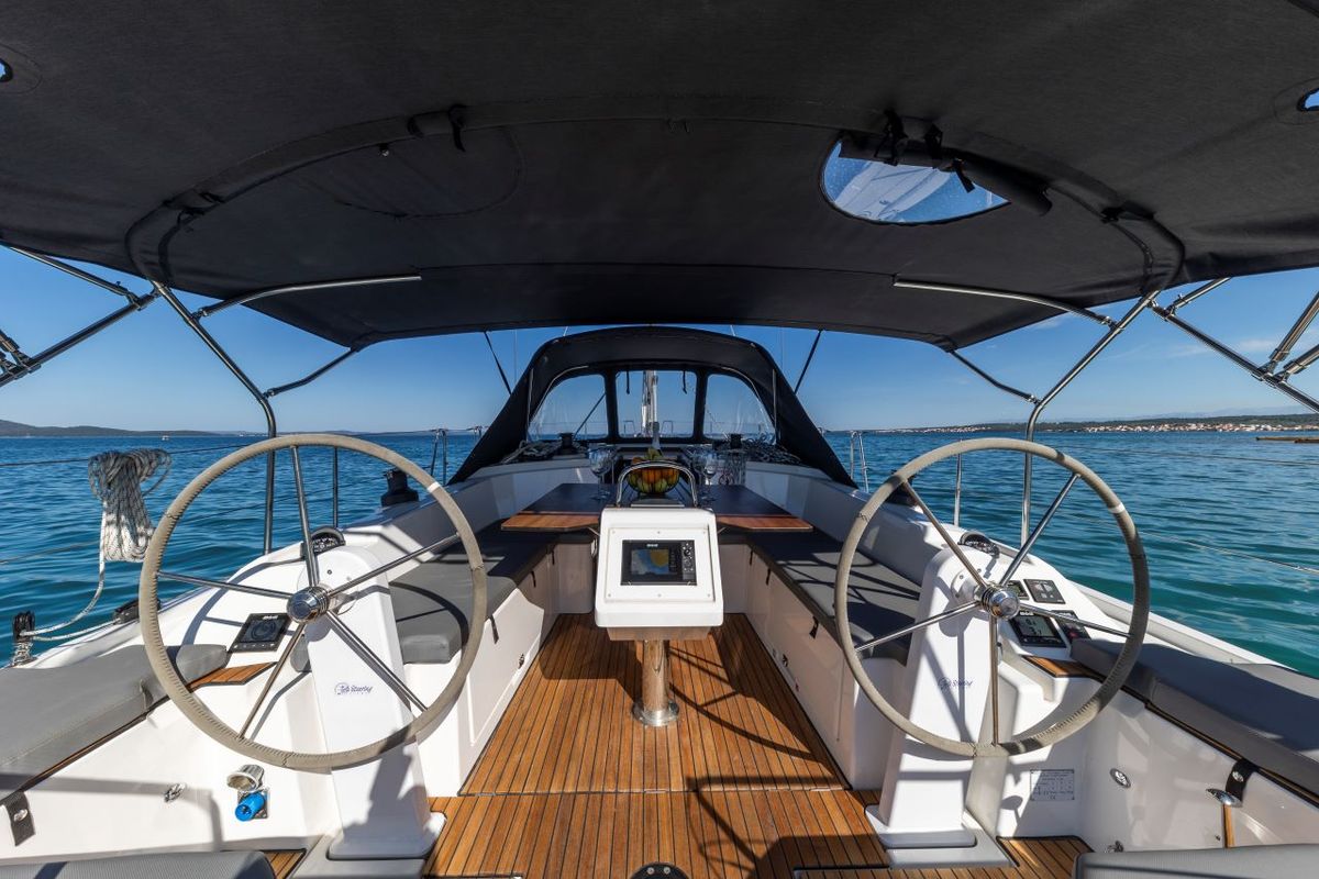 Cockpit of Martini, a Bavaria C38 sailboat at Zadar, Croatia