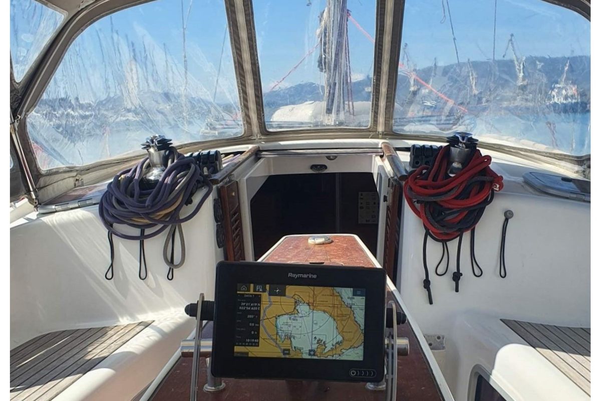 Cockpit of Anassa, a Beneteau Oceanis 40 sailboat at Volos Municipality, Greece