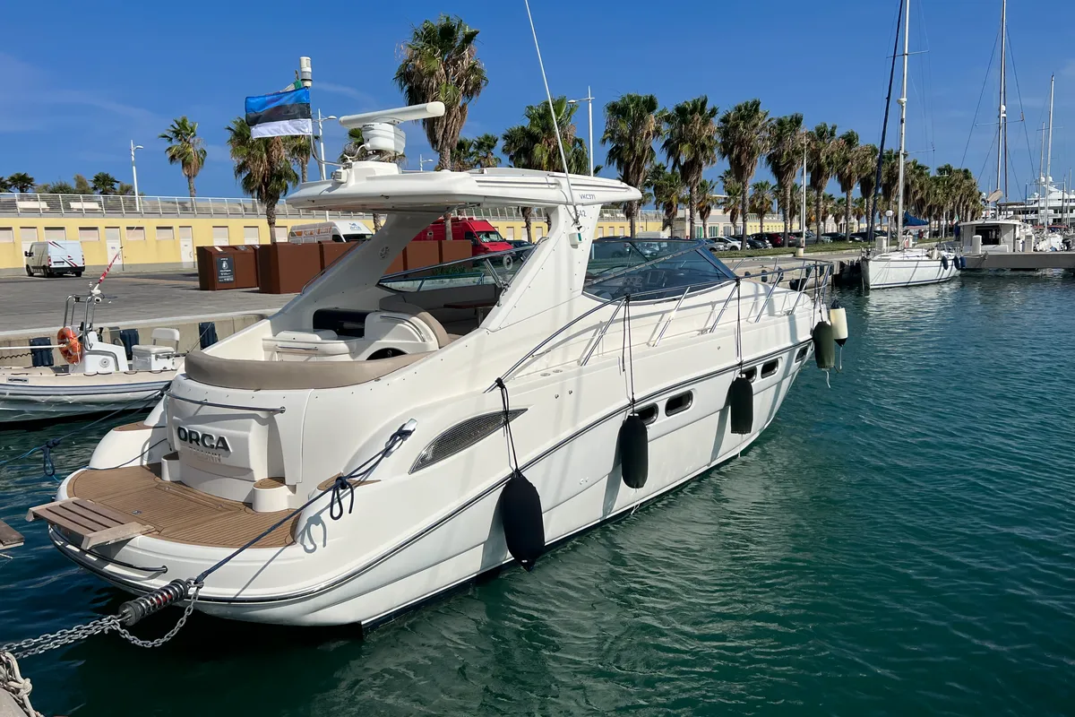 Exterior view of Orca, a Sealine S 42 motorboat at Imperia, Italy
