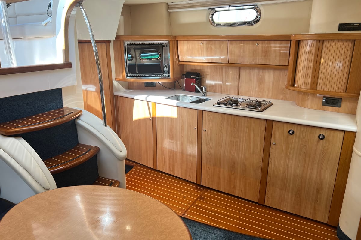Galley of Orca, a Sealine S 42 motorboat at Imperia, Italy