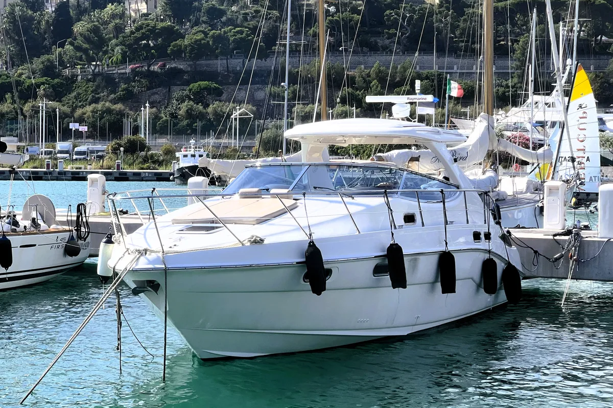 Exterior view of Orca, a Sealine S 42 motorboat at Imperia, Italy