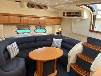 Salon of Orca, a Sealine S 42 motorboat at Imperia, Italy