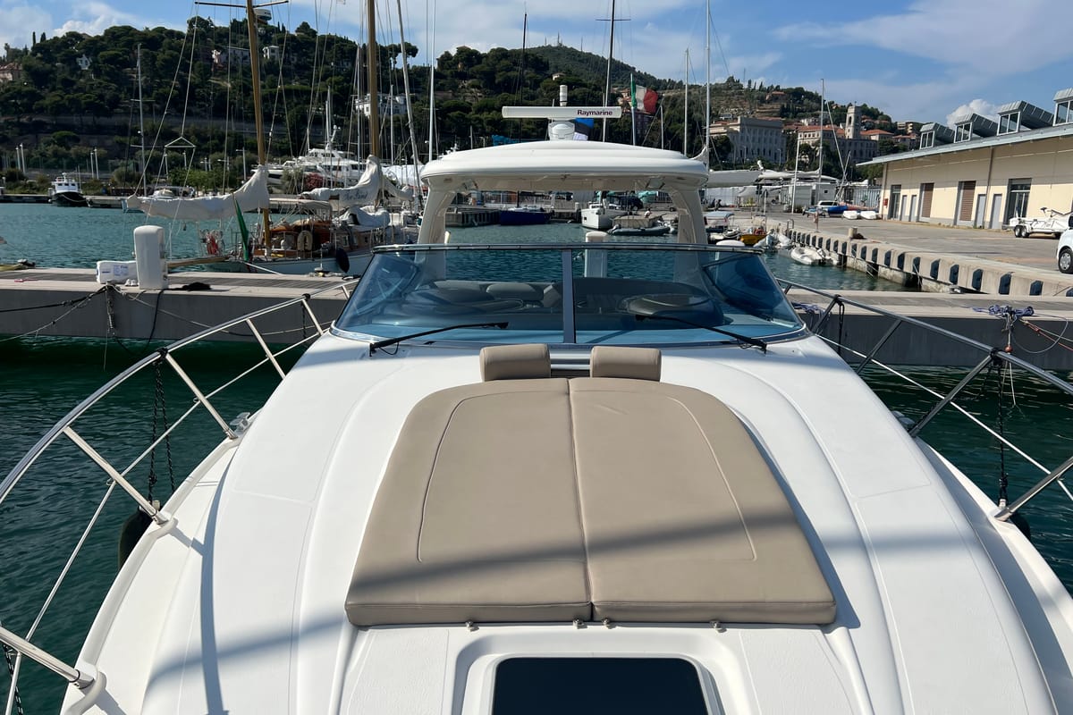 Exterior view of Orca, a Sealine S 42 motorboat at Imperia, Italy