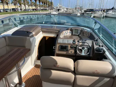 Cockpit of Orca, a Sealine S 42 motorboat at Imperia, Italy