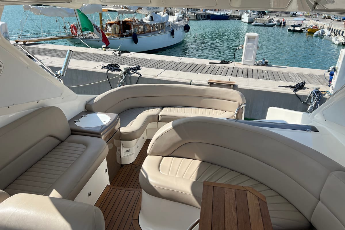 Deck of Orca, a Sealine S 42 motorboat at Imperia, Italy