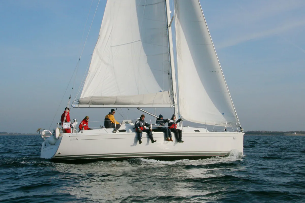 Exterior view of Ronja, a Hanse Yachts Hanse 370 sailboat at Barth, Germany