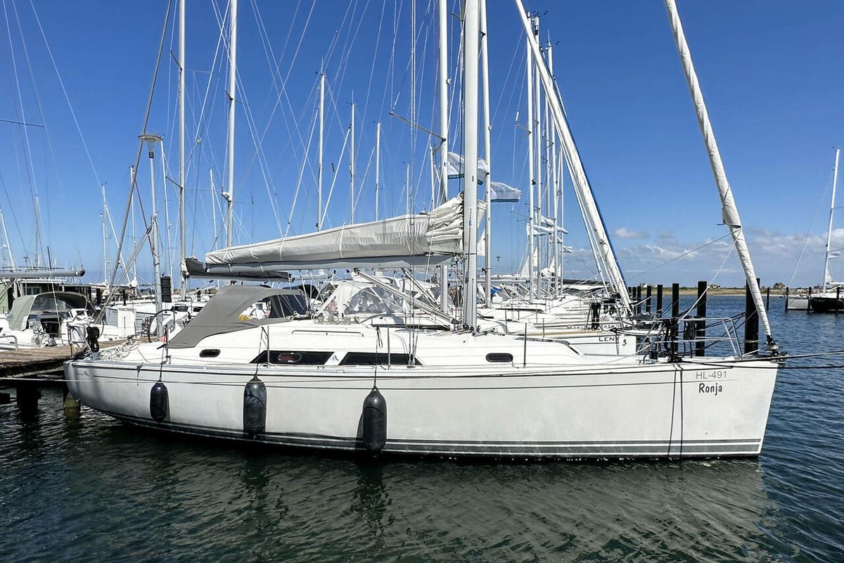 Exterior view of Ronja, a Hanse Yachts Hanse 370 sailboat at Barth, Germany