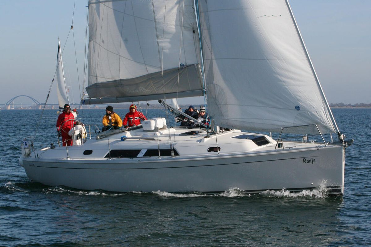Exterior view of Ronja, a Hanse Yachts Hanse 370 sailboat at Barth, Germany