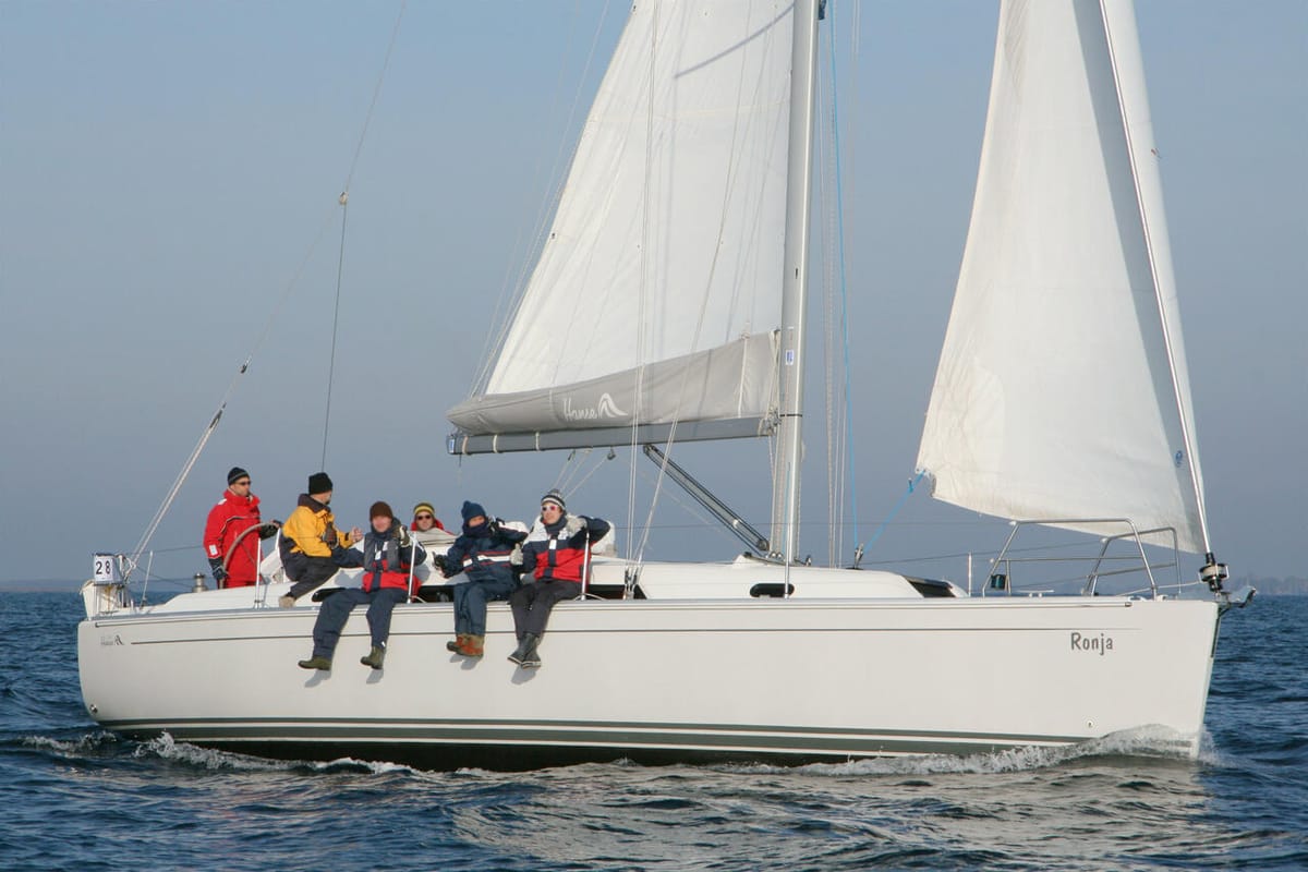 Exterior view of Ronja, a Hanse Yachts Hanse 370 sailboat at Barth, Germany