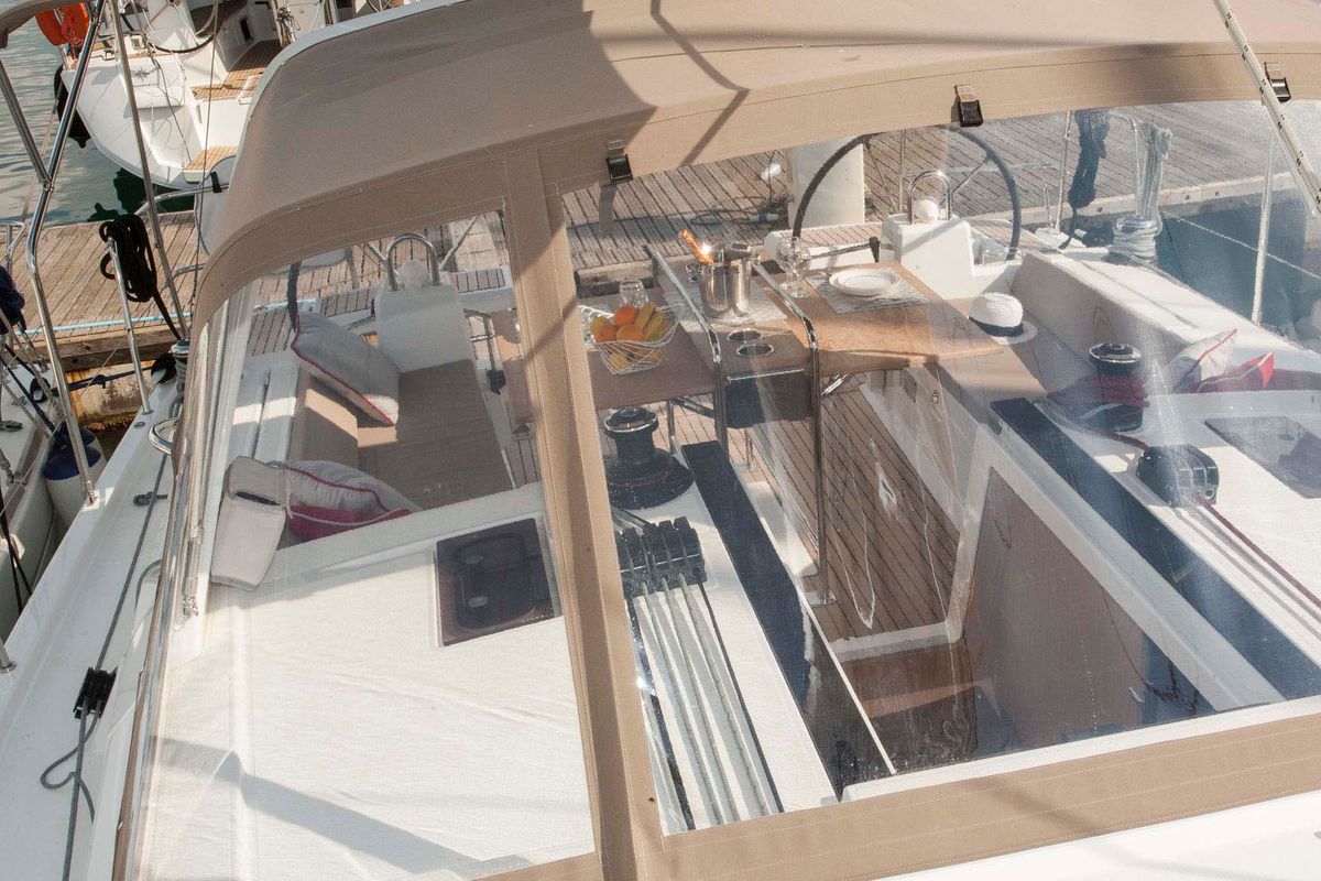 Deck of Rose Royce, a Beneteau Oceanis 41.1 sailboat at Municipal Unit of Lefkada, Greece