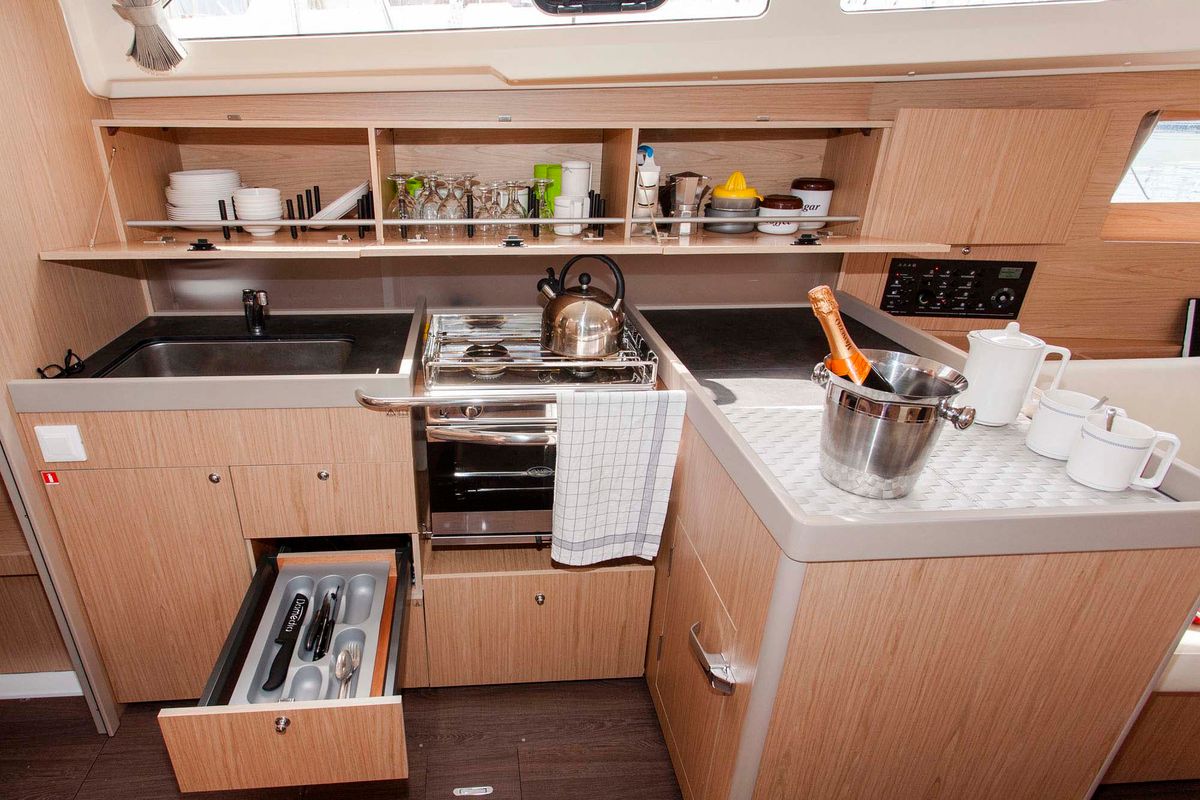 Galley of Rose Royce, a Beneteau Oceanis 41.1 sailboat at Municipal Unit of Lefkada, Greece