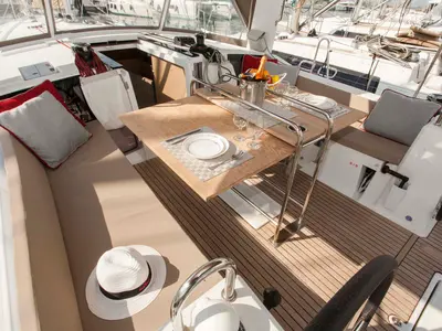 Cockpit of Rose Royce, a Beneteau Oceanis 41.1 sailboat at Municipal Unit of Lefkada, Greece