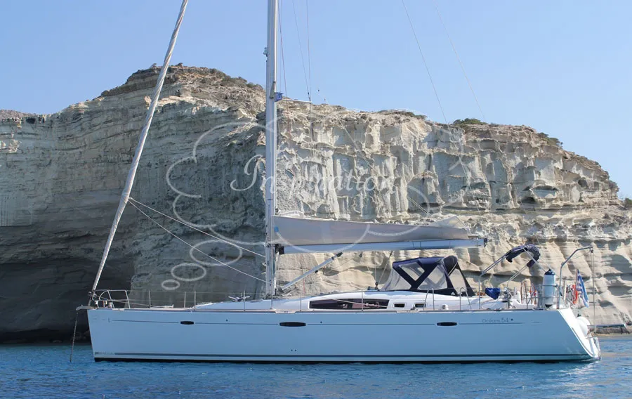 Exterior view of Inspiration, a Beneteau Oceanis 54 sailboat at Athens, Greece