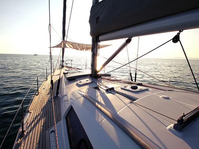 Deck of Inspiration, a Beneteau Oceanis 54 sailboat at Athens, Greece