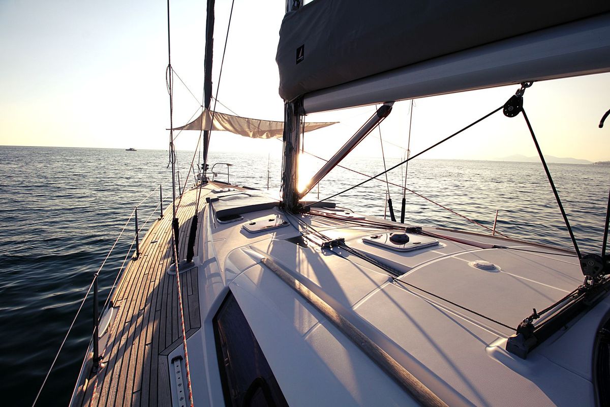 Deck of Inspiration, a Beneteau Oceanis 54 sailboat at Athens, Greece