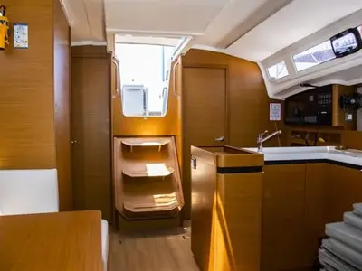 Galley of Evelina, a Jeanneau Sun Odyssey 410 sailboat at Lavrion - Olympic Marine
