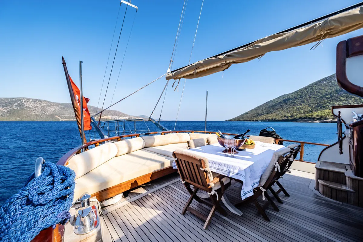 Deck of Leylali, a Custom Made Leylali yacht at Bodrum, Turkey