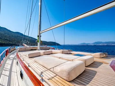 Deck of Leylali, a Custom Made Leylali yacht at Bodrum, Turkey