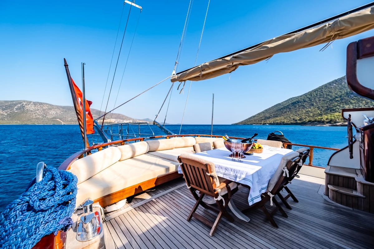 Deck of Leylali, a Custom Made Leylali yacht at Bodrum, Turkey