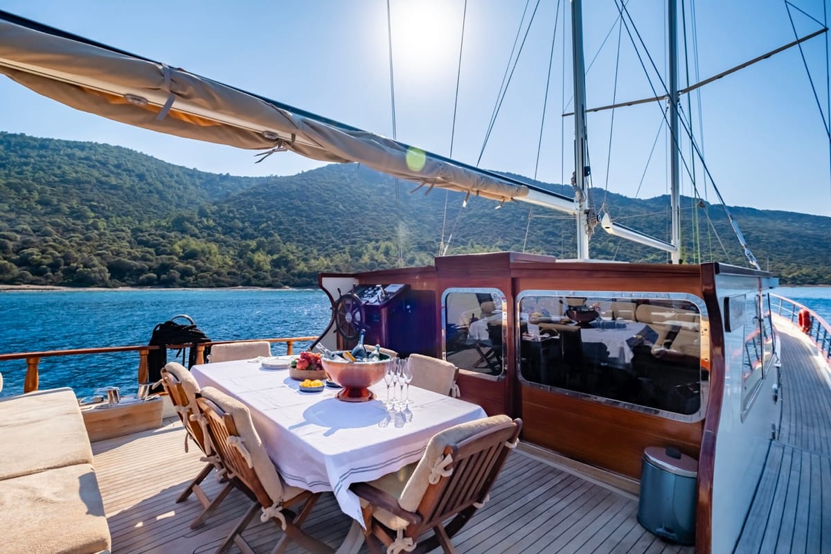 Deck of Leylali, a Custom Made Leylali yacht at Bodrum, Turkey