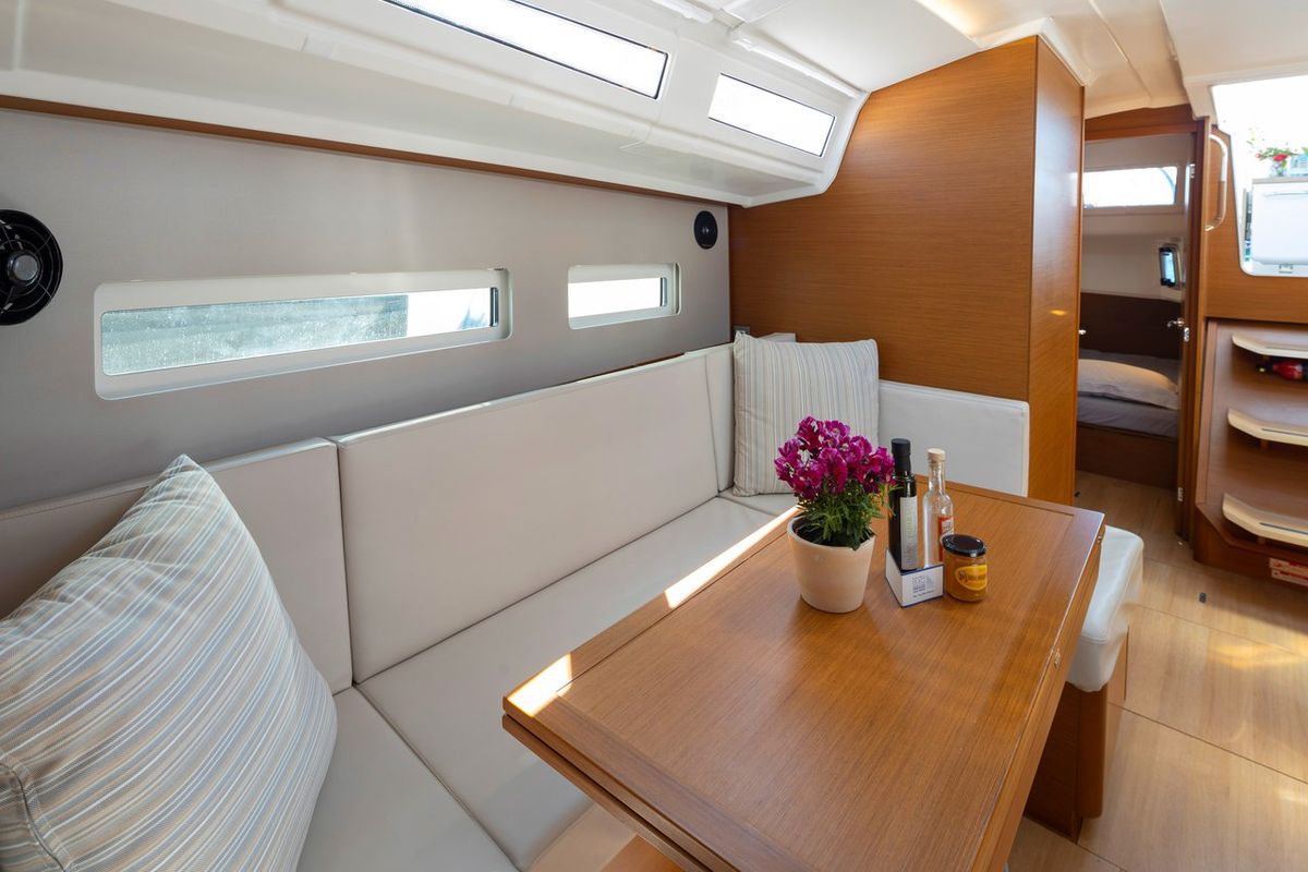 Salon of Elektra, a Jeanneau Sun Odyssey 410 sailboat at Municipal Unit of Lefkada, Greece