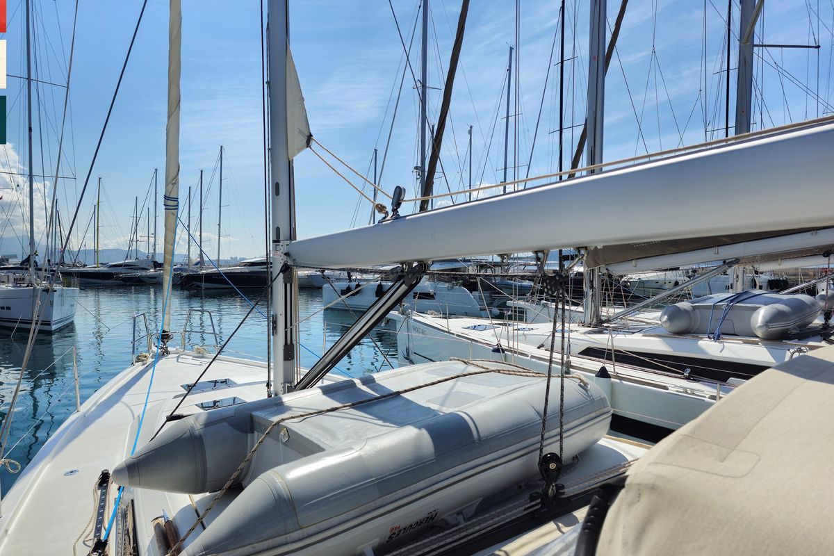 Deck of Largo, a Dufour 430 GL sailboat at Grad Kaštela, Croatia