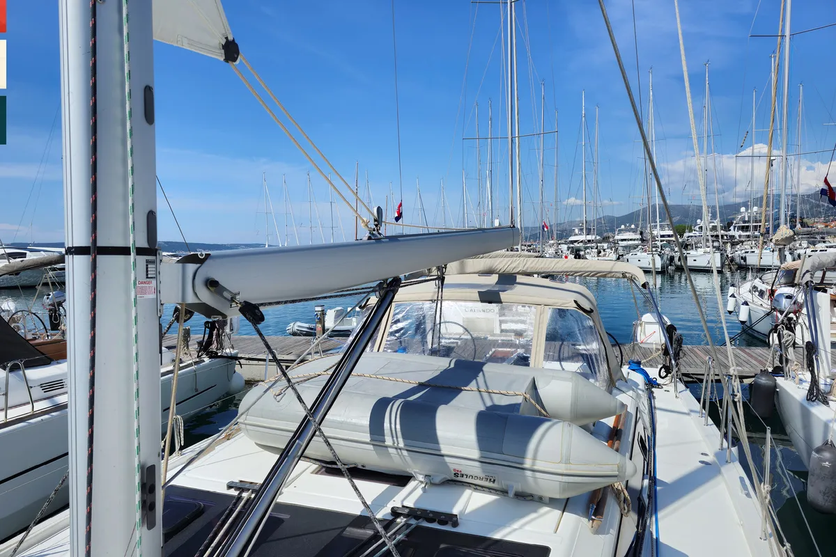 Deck of Largo, a Dufour 430 GL sailboat at Grad Kaštela, Croatia