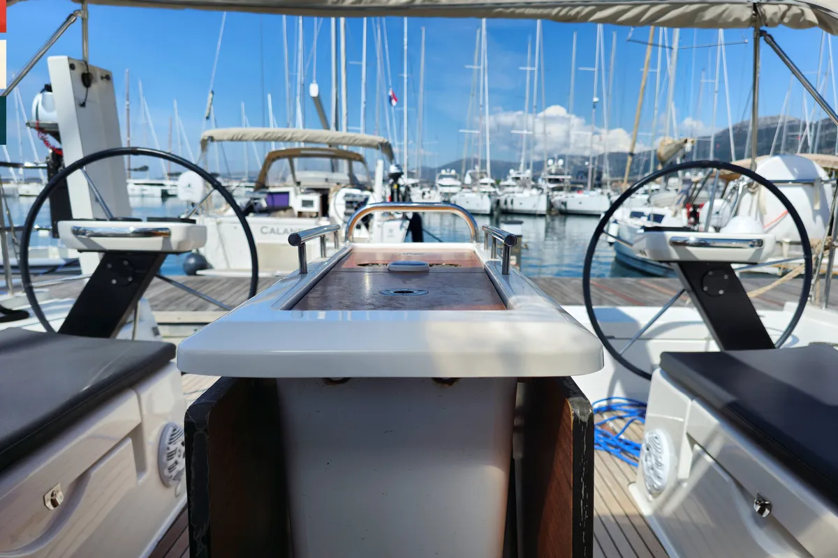Cockpit of Largo, a Dufour 430 GL sailboat at Grad Kaštela, Croatia