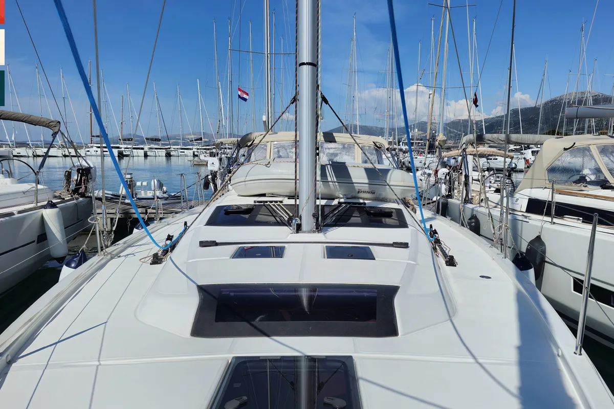 Deck of Largo, a Dufour 430 GL sailboat at Grad Kaštela, Croatia