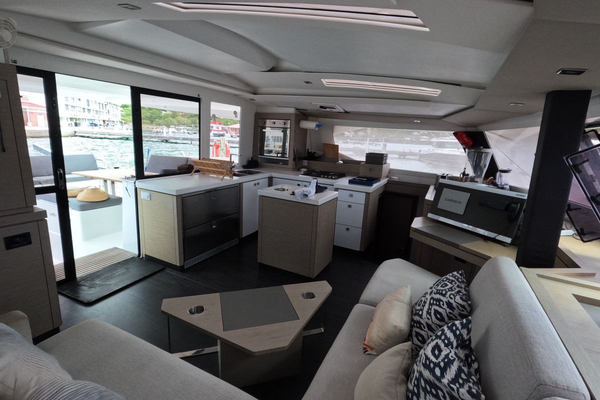 Salon of Champs-Elysees, a Fountaine Pajot Saona 47 catamaran at Road Town, British Virgin Islands