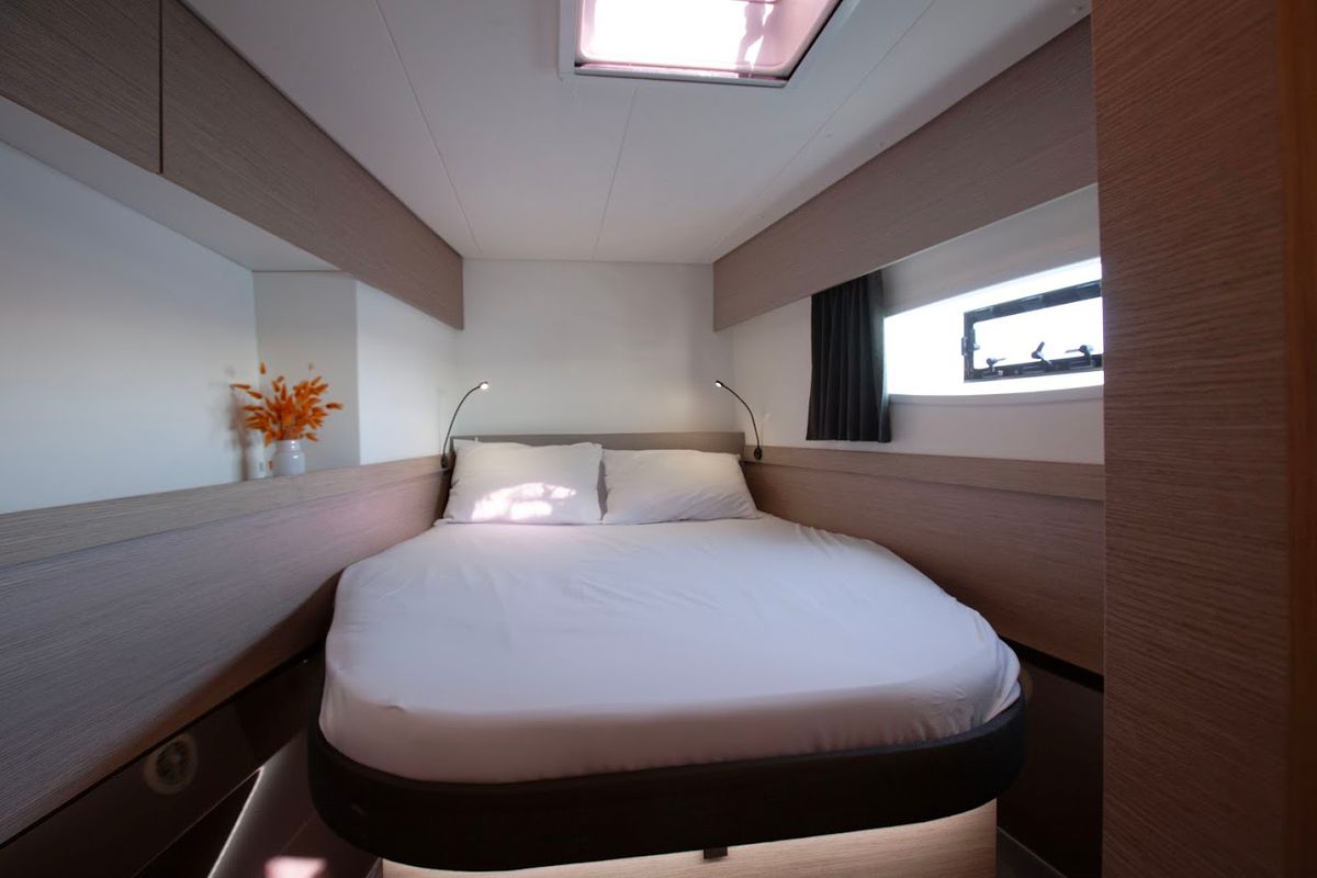Cabin on Olympus - Green Wave, a Fountaine Pajot Elba 45 catamaran at Athens, Greece