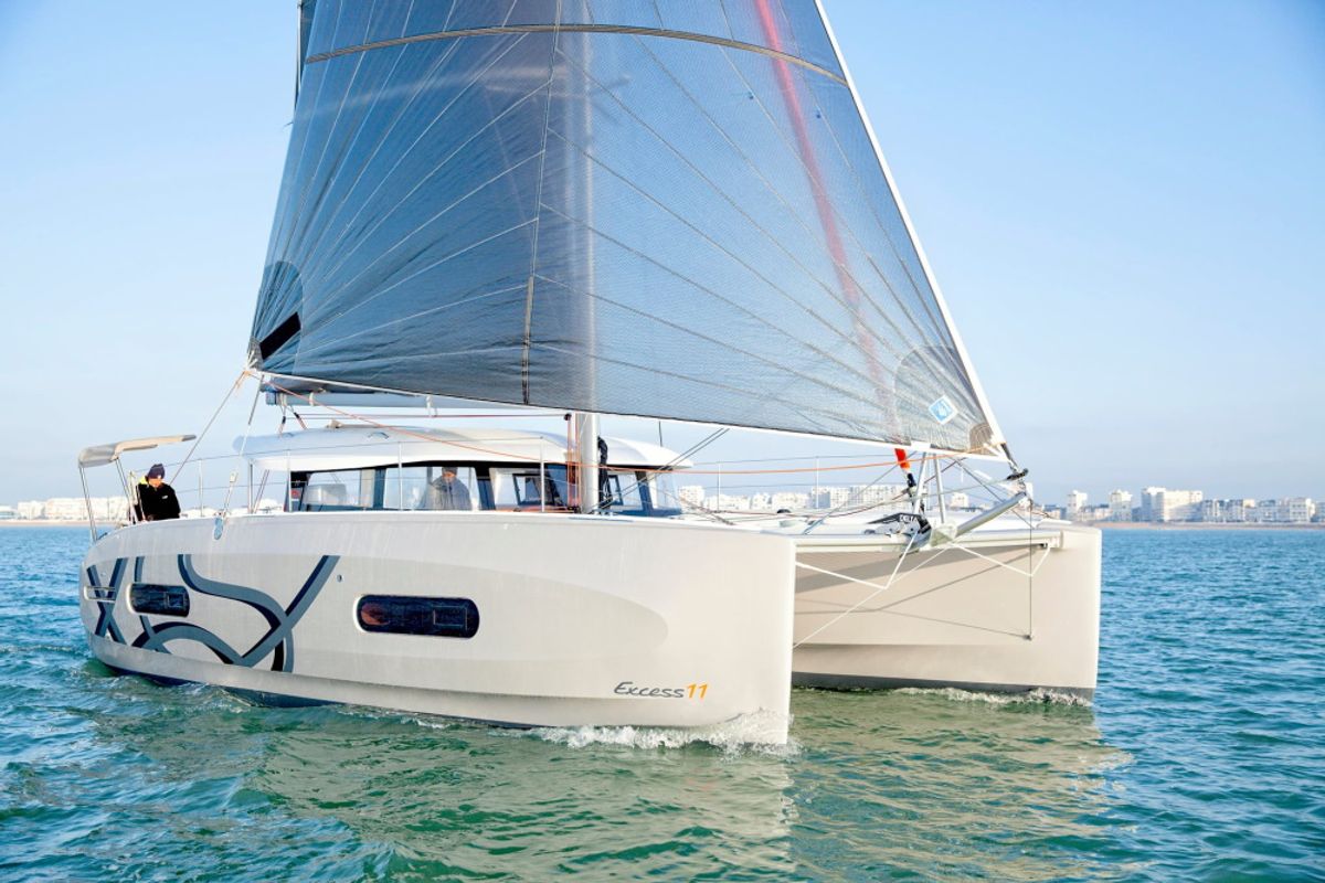 Exterior view of Lizzy, a Excess 11 - 4 + 1 + 1 cab. catamaran at Fethiye, Turkey
