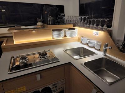Galley of Lizzy, a Excess 11 - 4 + 1 + 1 cab. catamaran at Fethiye, Turkey