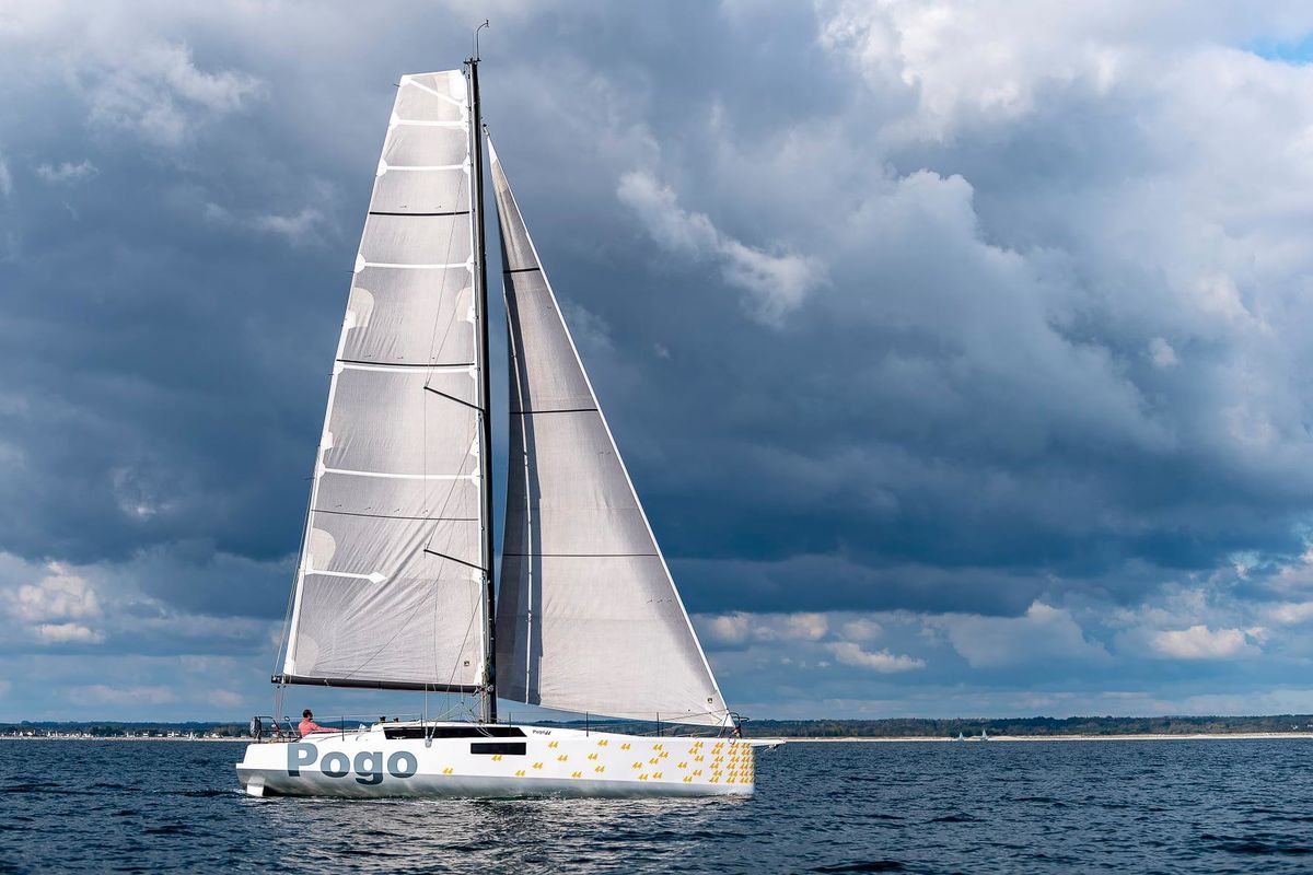 Exterior view of TOSTAKY, a Pogo Structures Pogo 44 sailboat at La Trinité-sur-Mer, France