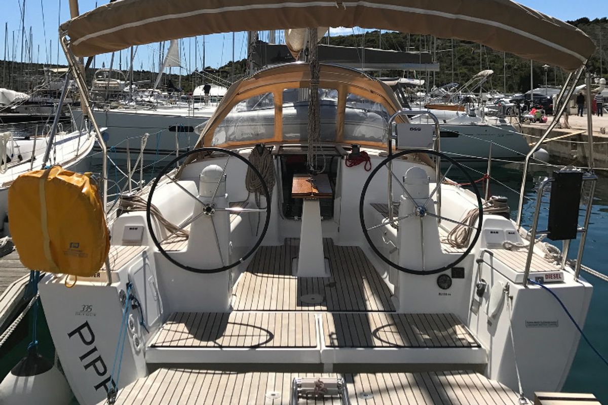 Deck of Pippi, a Dufour 335 Grand Large sailboat at Primošten, Croatia