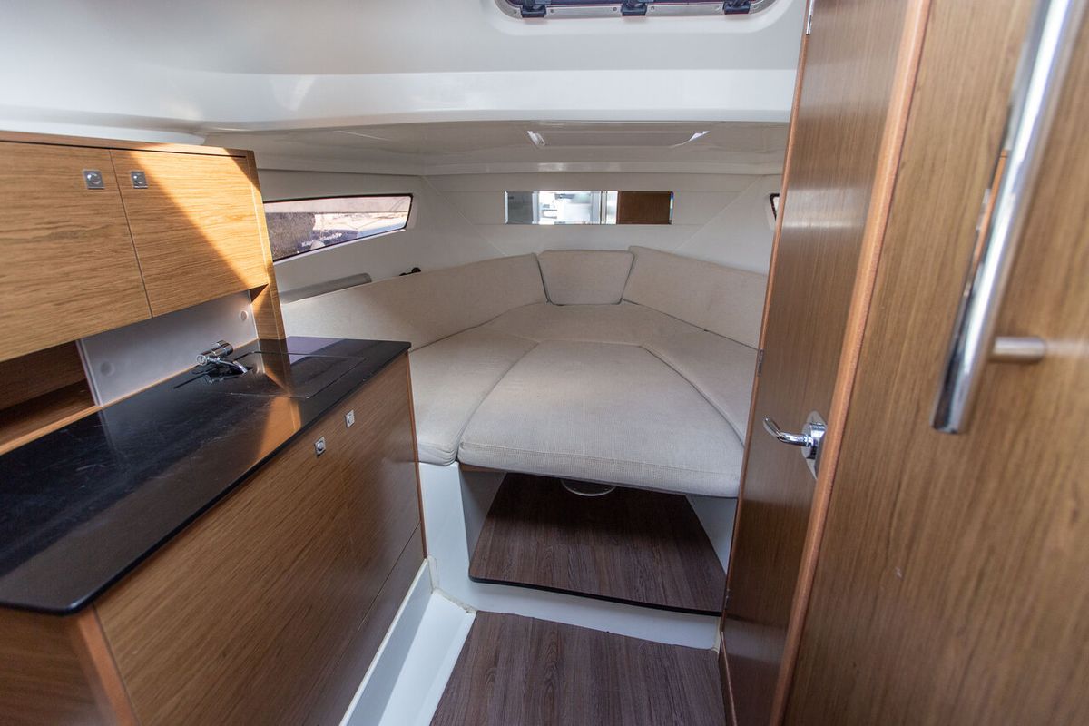 Cabin on Cap Camarat 9,0 WA, a Jeanneau Cap Camarat 9.0 WA motorboat at Grad Pula, Croatia