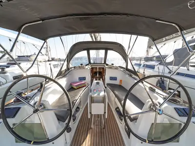 Cockpit of AGIOS NIKOLAOS, a Jeanneau Sun Odyssey 349 sailboat at Volos Municipality, Greece