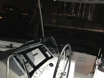 Cockpit of Solstice, a Lagoon 450 F catamaran at Athens, Greece