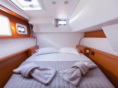 Cabin on Solstice, a Lagoon 450 F catamaran at Athens, Greece