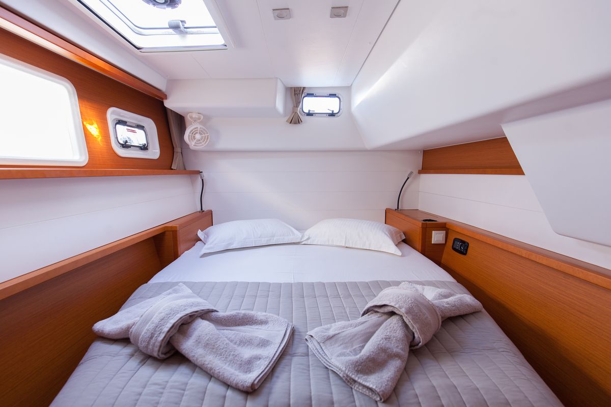 Cabin on Solstice, a Lagoon 450 F catamaran at Athens, Greece